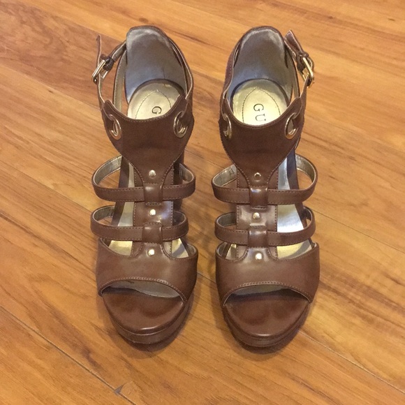 GUESS brown wedge heel shoes, size 6.5 - Picture 2 of 5